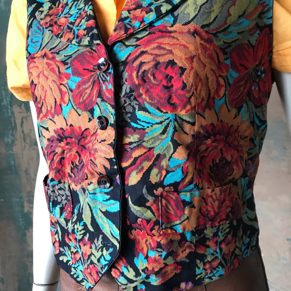 Vintage Floral Vest OOAK Homemade Button Down